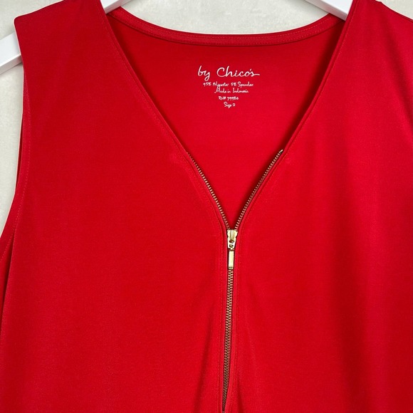 NWT Chicos 2 Red with Gold‎ Zipper Tank Polyester/Spandex Blend, Women’s Large - Picture 2 of 9